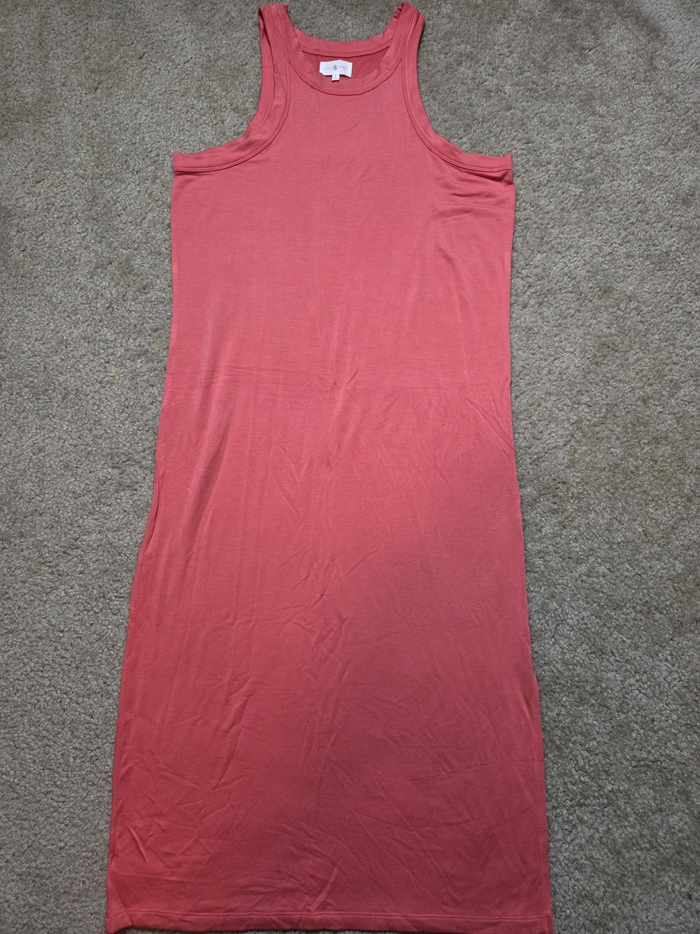 Lou & Grey High Neck Tank Maxi Dress Coral Pink Signature Soft Slit Size L